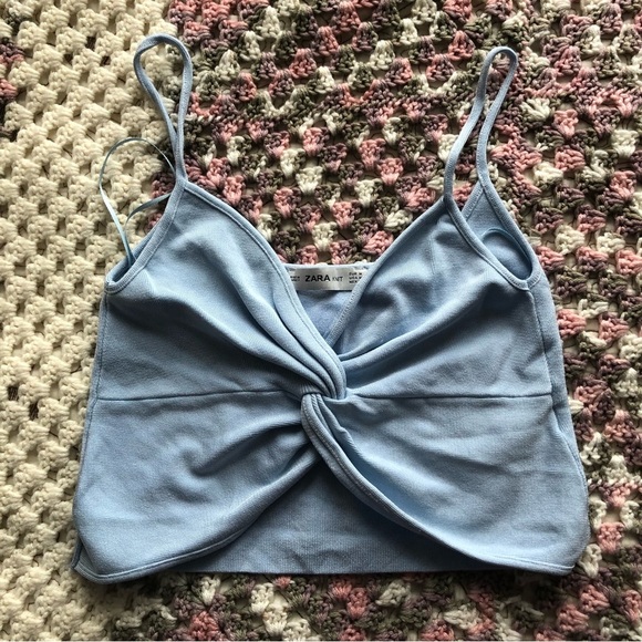 Zara knit knot crop top in baby blue - Picture 1 of 11